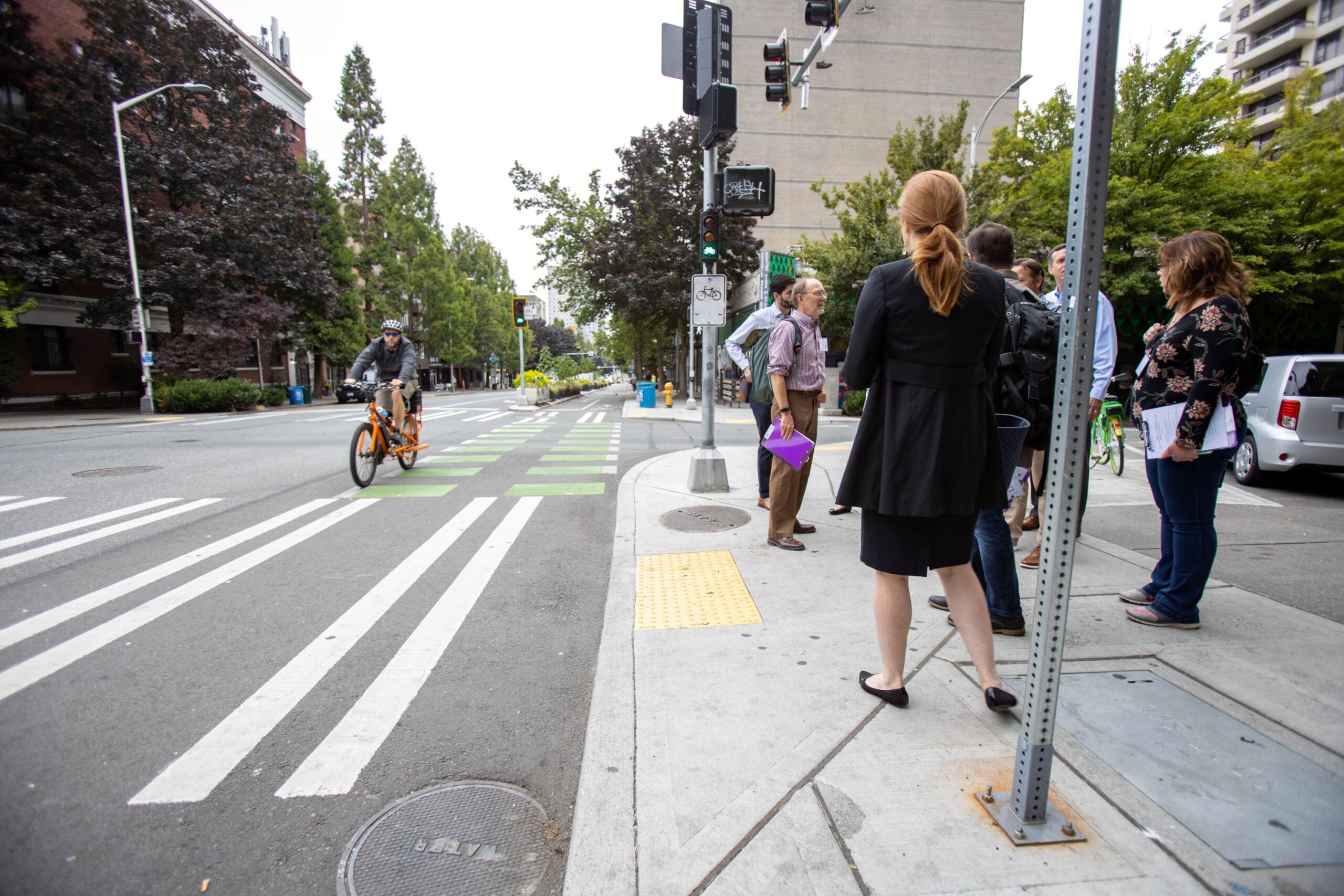 Urban Freight Lab researchers tour a site in downtown Seattle.